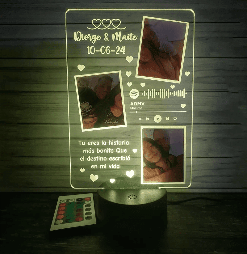 Lámpara Personalizada Spotify Pareja | Acrílico con foto y dedicatoria, san valentin - Producto personalizado - Izeta Studio