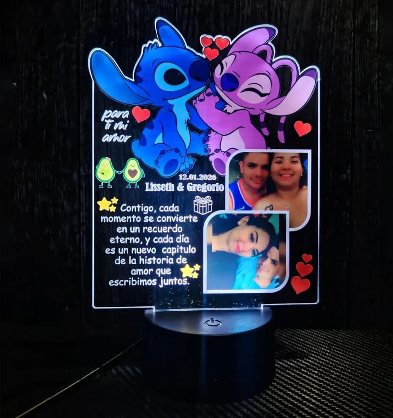 Lámpara Acrílica LED Personalizada Stitch & Angel | Regalo Pareja Aniversario Novios - Producto personalizado - Izeta Studio