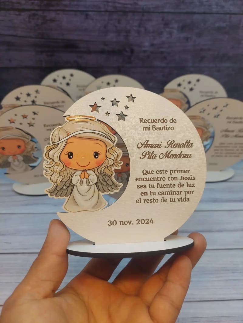 Angel con Forma de luna para bautizo, recuerdo para bautizo para niña - Producto personalizado - Izeta Studio