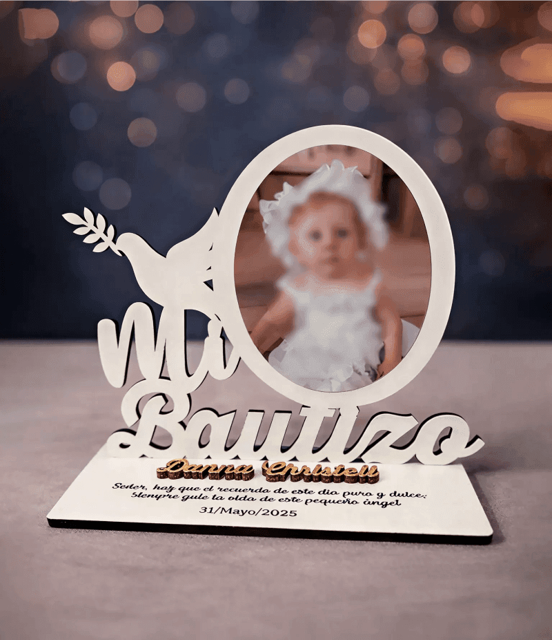 Portarretrato Personalizado con Paloma y Foto, recuerdo de bautizo - Producto personalizado - Izeta Studio