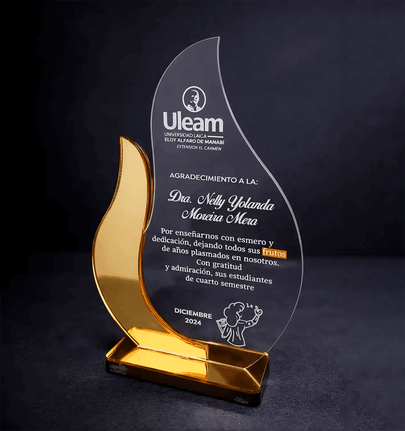 Placa de Agradecimiento personalizada para maestro en Acrílico con Base Dorada - Producto personalizado - Izeta Studio