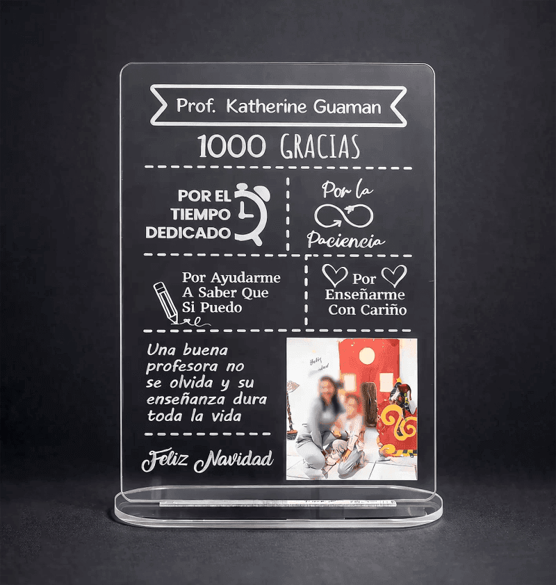 Placa de Agradecimiento para Profesora en Acrílico Personalizada – Regalo Elegante 1000 Gracias - Producto personalizado - Izeta Studio