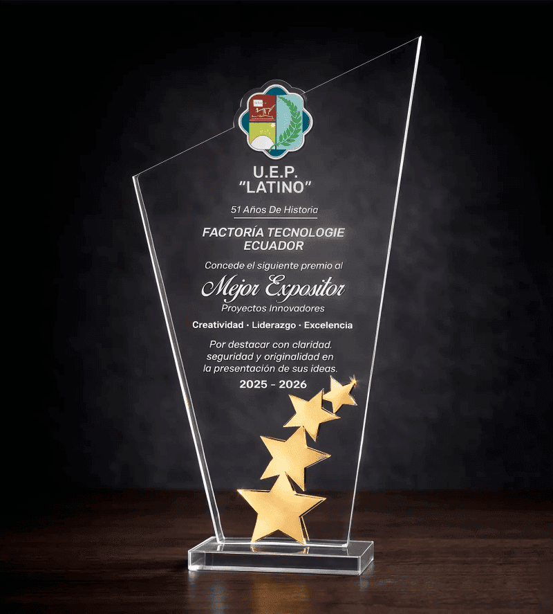 Placa de Reconocimiento en Acrílico Personalizada con Estrellas y texto impreso - Producto personalizado - Izeta Studio
