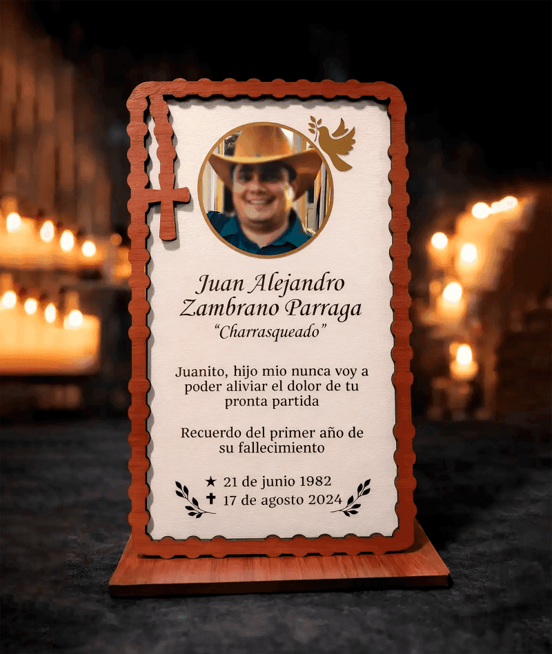Placa Memorial de Madera Personalizada con Foto – Portarretrato Conmemorativo para Difuntos - Producto personalizado - Izeta Studio