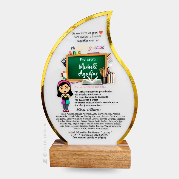 Reconocimiento Escolar con Diseño de Gota y Borde Dorado
