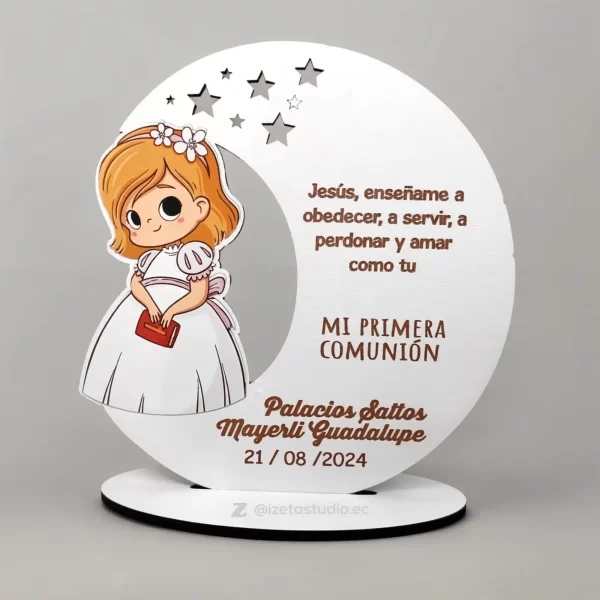 Luna y Personaje Infantil en MDF – Recuerdo Primera Comunión
