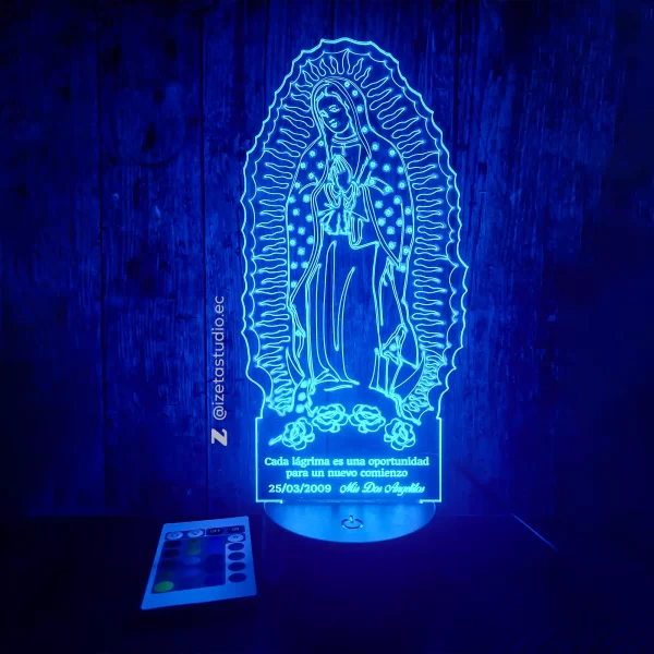 La Rosa de Guadalupe | Luz Multicolor con Control Remoto, Lámpara RGB LED en Acrílico